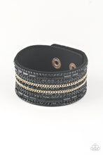 Load image into Gallery viewer, Rebel Radiance Black / Gold Single Wrap Snap Bracelet - P9DI-URBK-162XX #SB478
